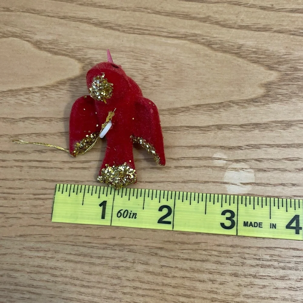 Vtg Flocked Doves Christmas Ornaments Love Birds Set 3 Red Mid Century Modern 3”